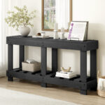 U-Style Pine Veneer Console Table with Vertical Stripe Drawer Fronts and Four-Leg Design - Image 2