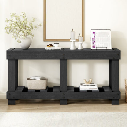 U-Style Pine Veneer Console Table with Vertical Stripe Drawer Fronts and Four-Leg Design