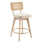Bar Stools with Rattan Cane Backrest and Solid Wood Base for Counters (Set of 2) - Image 3