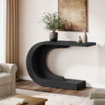 C-Shaped Mid-Century Wooden Console Table for Entryway and Living Room