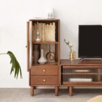 Compact Walnut Wood Storage Cabinet with Clear Glass Doors for Modern Homes - Image 2
