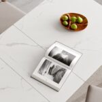 Extendable Solid Wood Dining Table in Walnut Finish with Elegant Marble-Look Top - Image 3