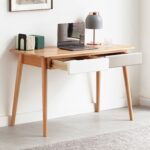 Solid Oak Wood Writing Desk with Twin Storage Drawers for Home Offices - Image 2