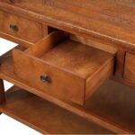 Modern Console Table with Solid Pine Wood Top in Rich Brown Finish - Image 3
