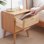 Solid Oak Bedside Table with Handwoven Rattan Drawer for Natural Home Décor - Image 6