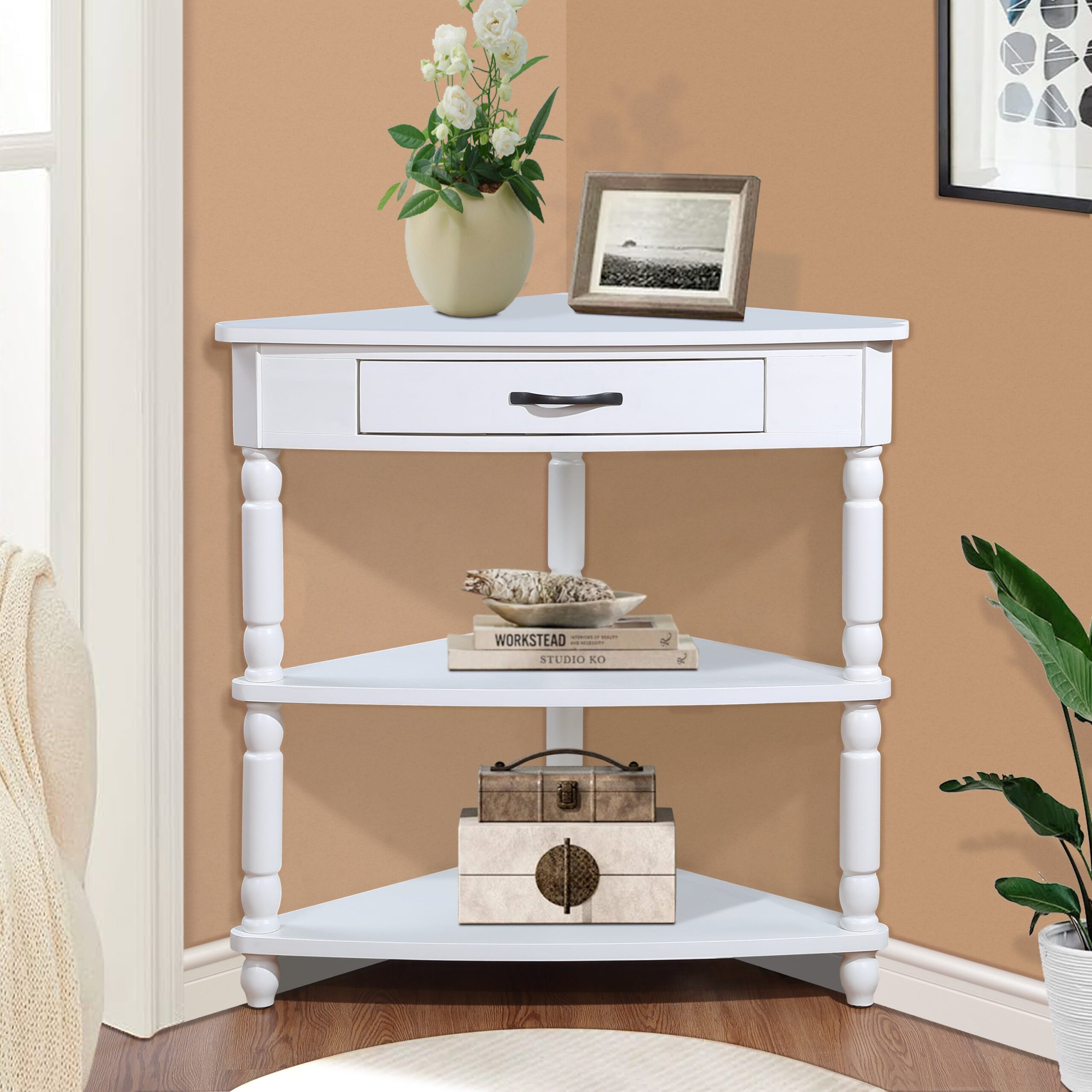 c89cbd5407c8446bb85721c30b008574 Solid Wood Triangular Console Table in Milk White - Image 1