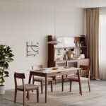 Extendable Solid Wood Dining Table in Walnut Finish with Elegant Marble-Look Top