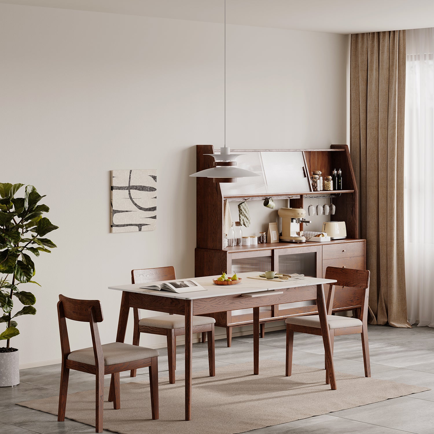 c94e387a13294d87ad16ee16448e0784 Extendable Solid Wood Dining Table in Walnut Finish with Elegant Marble-Look Top - Image 1