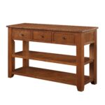 Modern Console Table with Solid Pine Wood Top in Rich Brown Finish - Image 4