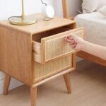 Solid Oak Bedside Table with Handwoven Rattan Drawer for Natural Home Décor - Image 3