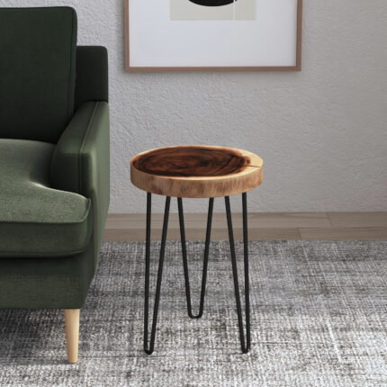 Solid Wood Top Side End Table with Sleek Contemporary Design