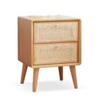 Solid Oak Bedside Table with Handwoven Rattan Drawer for Natural Home Décor - Image 5