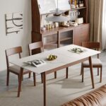 Extendable Solid Wood Dining Table in Walnut Finish with Elegant Marble-Look Top - Image 5