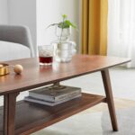 Solid Walnut Wood Coffee Table with Lower Storage Shelf for Contemporary Living Rooms - Image 5