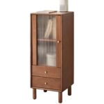 Compact Walnut Wood Storage Cabinet with Clear Glass Doors for Modern Homes - Image 7