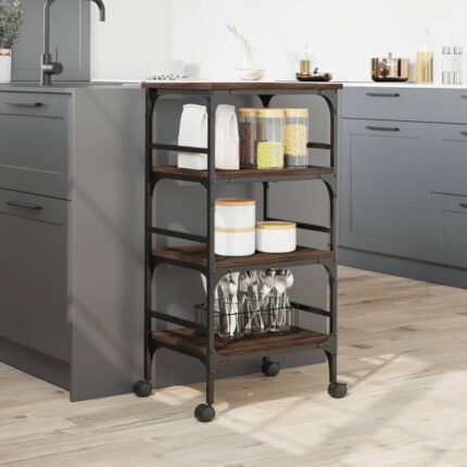 Engineered Wood Kitchen Utility Trolley – 17.7" × 13.8" × 35.2"