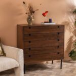 Acacia Wood Umber Finish Chest of 5 Drawers – Modern Minimalist Storage Cabinet
