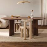 Modern Oval Wooden Dining Table Set with Upholstered Chairs