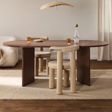 Modern Oval Wooden Dining Table Set with Upholstered Chairs