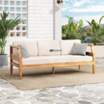 Outdoor Wooden 3-Seater Sofa with Cushions