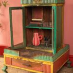 Colourful Vintage Temple Cabinet with Drawer & Glass Doors - Image 4