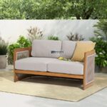 Wooden 2-Seater Sofa with Cane Side Panels