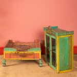 Colourful Vintage Temple Cabinet with Drawer & Glass Doors - Image 2