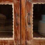 Vintage Wooden Low Sideboard with Glazed Sliding Doors - Image 5