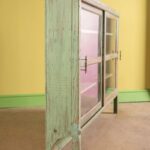 Light Green Vintage Wooden Showcase with Sliding Glass Doors - Image 4