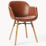 Faux Leather Dining Arm Chair with Wooden Legs (Tan Brown) - Image 5