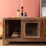Vintage Wooden Low Sideboard with Glazed Sliding Doors - Image 2