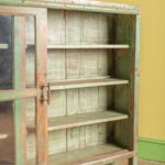 Light Green Vintage Wooden Showcase with Sliding Glass Doors - Image 5