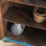 Bright Blue Vintage Wooden Cabinet with Glass Doors - Image 5