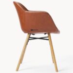Faux Leather Dining Arm Chair with Wooden Legs (Tan Brown) - Image 3
