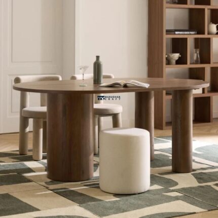 Round Wooden Dining Table with Cylindrical Legs