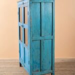 Bright Blue Vintage Wooden Cabinet with Glass Doors - Image 6