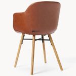 Faux Leather Dining Arm Chair with Wooden Legs (Tan Brown) - Image 4