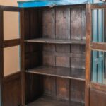 Bright Blue Vintage Wooden Cabinet with Glass Doors - Image 2