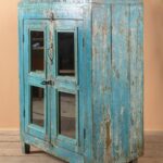 Vintage Blue Wooden Cabinet with Glass Doors - Image 5