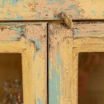 Vintage Pale Yellow Wooden Cabinet with Glass Doors - Image 4