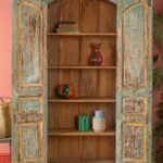 Vintage Light Blue & Yellow Wooden Almirah - Image 4