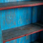 Red & Blue Vintage Wooden Wall Showcase with Glass Doors - Image 6