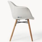 Upholstered Dining Arm Chair with Wooden Legs (Ivory White) - Image 4