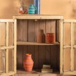 Cream Vintage Wooden Display & Storage Cabinet with Glass Panels - Image 3