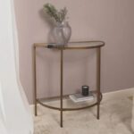 Modern Metal & Glass Console Table with Shelf (Antique Gold Finish)