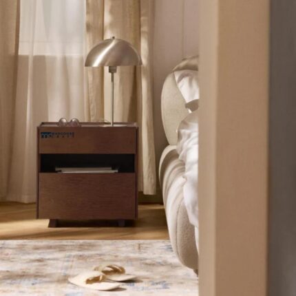 Modern Solid Wood Nightstand with Open Slot & Drawer