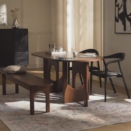 Round Wooden Dining Table with Sculptural Cutout Legs