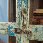 Vintage Blue & White Wooden Display Cabinet with Glass Panels - Image 3