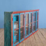Red & Blue Vintage Wooden Wall Showcase with Glass Doors - Image 3