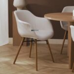 Upholstered Dining Arm Chair with Wooden Legs (Soft White)